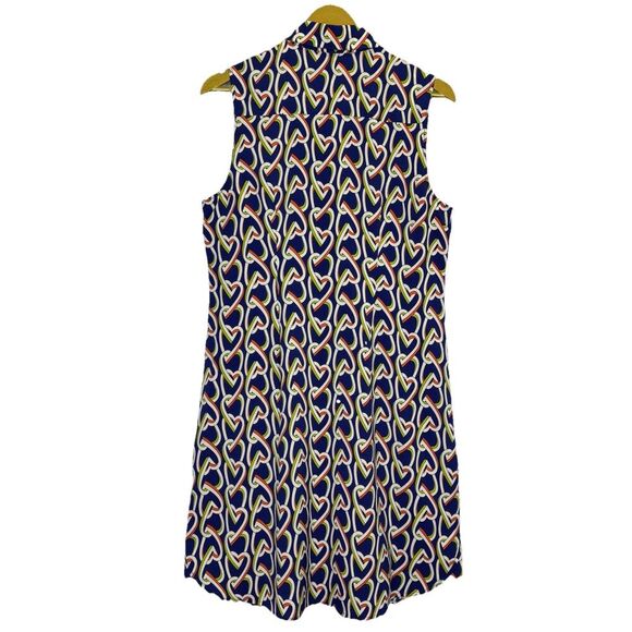 Cabi Striped Hearts Tunic Shift Button Up Dress Size M Blue Orange Hippie Boho - Picture 5 of 10